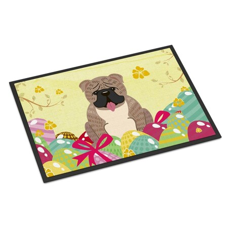 Carolines Treasures 18 x 27 in. Easter Eggs English Bulldog Grey Brindle Indoor or Outdoor Mat BB6126MAT